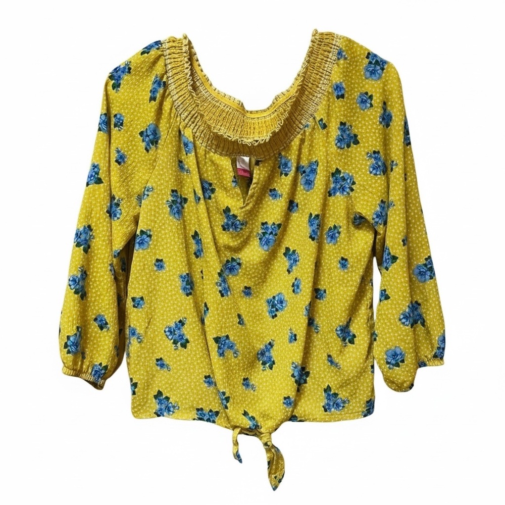 Mustard Yellow Boho Peasant Top Smocked Off Shoulder Festival Blouse Cottagecore